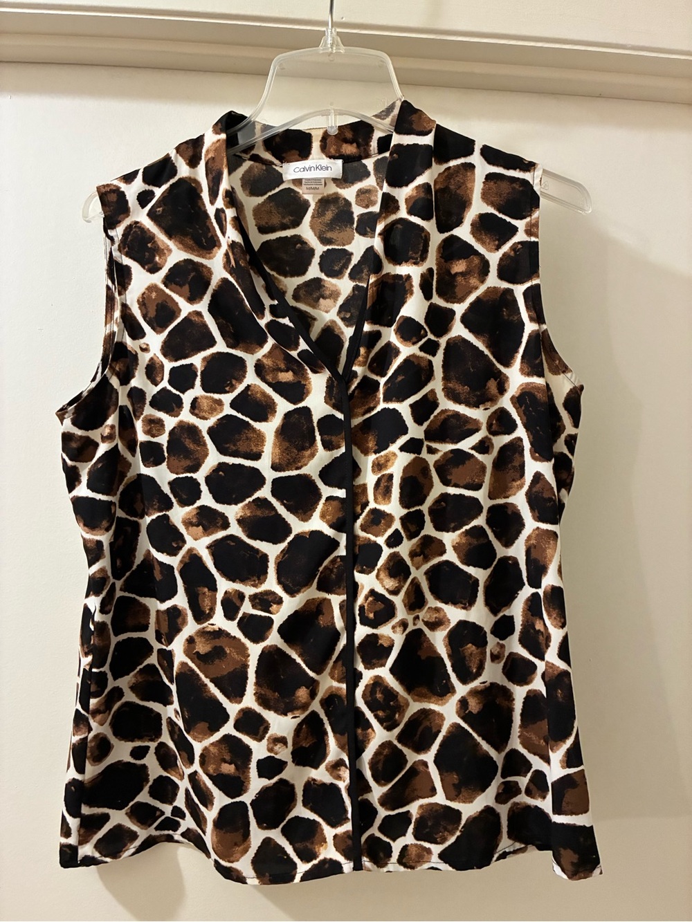 Calvin Klein Sleeveless V-Neck Animal Print Top - Brown, Black, White